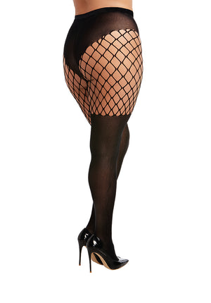 Plus Size Pantyhose With Solid Knitted Panty & Thigh High