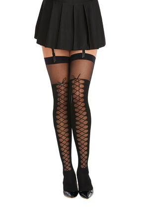 Sheer Thigh High Stockings with Knitted Lace-Up Boot