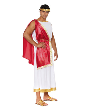 Caesar costume Knit toga with attached satin cape and jacquard ribbon trim