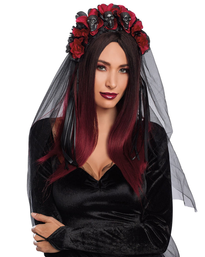 Gothic Flower and Skull Headpiece