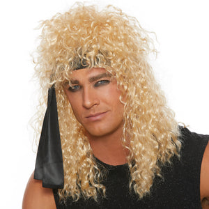 Heavy Metal Rocker Wig with Black Head Wrap